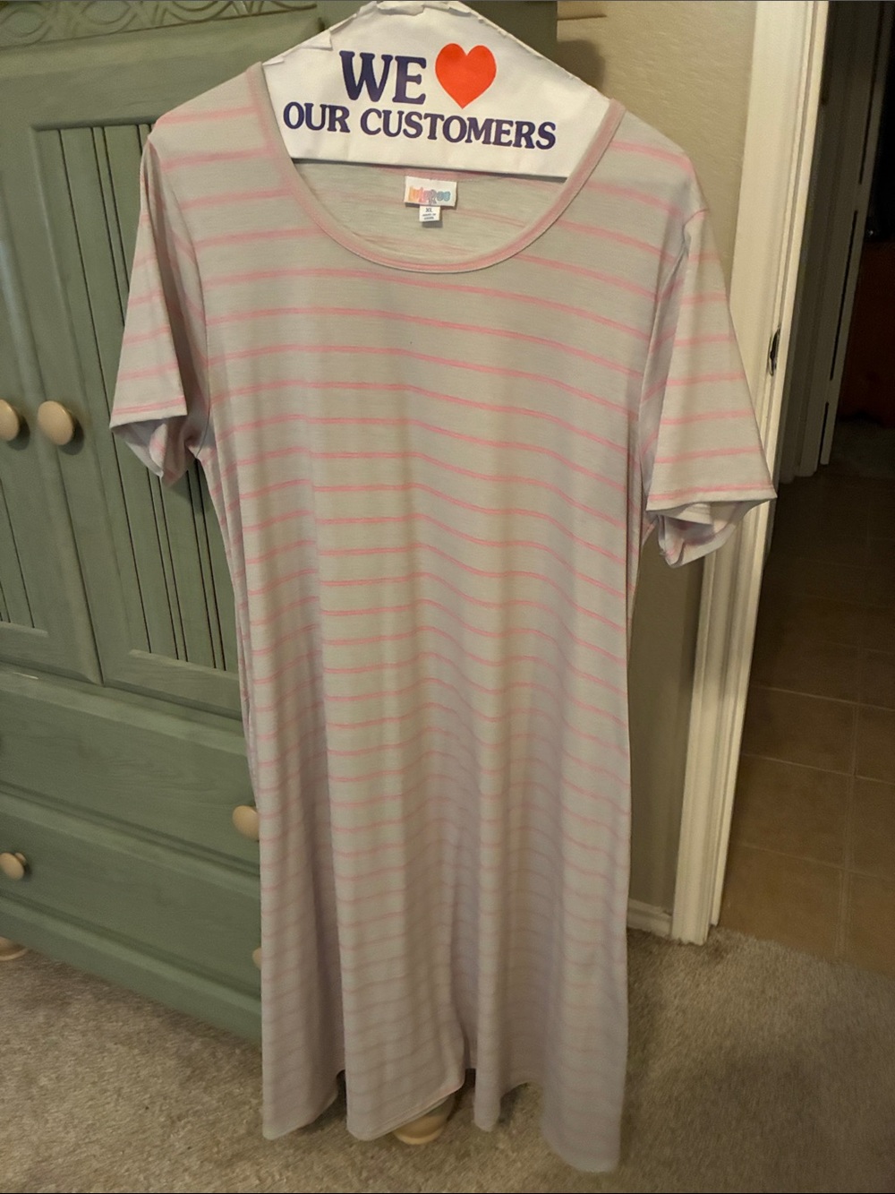 LuLaRoe Light Pink Striped Short-Sleeve Dress
